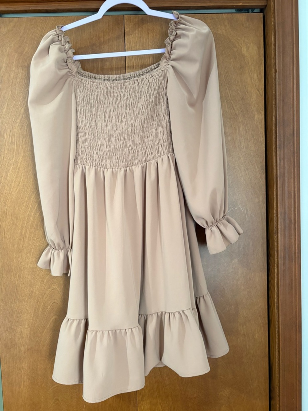 Women’s Puff-Sleeve Smocked Bodice Dress - Cream